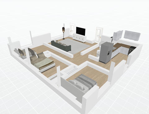 a floor plan of a house with a living room and a bedroom